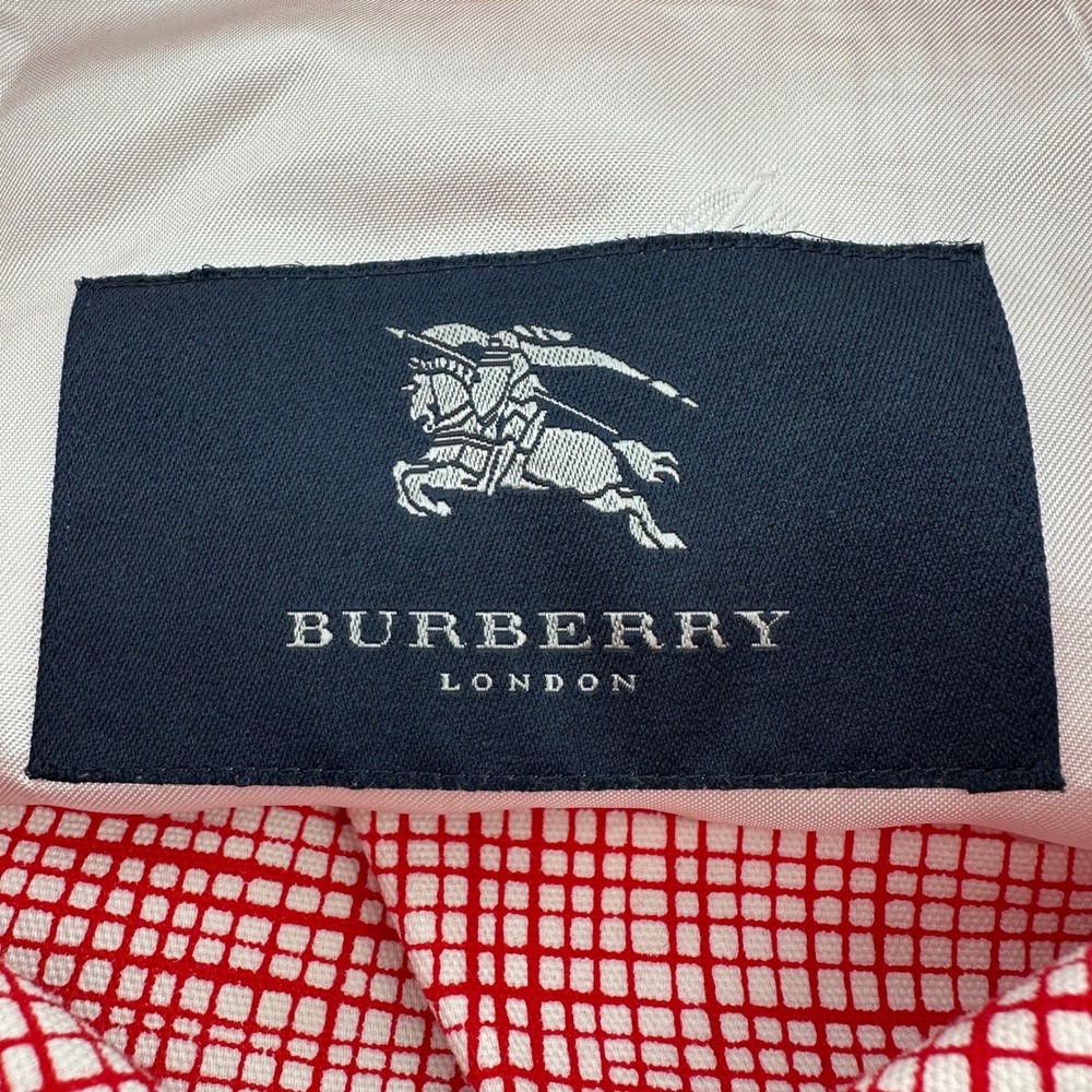 Burberry London Red White Grid Trench Coat Double Breasted Belted Cotton Jacket - Picture 5 of 12